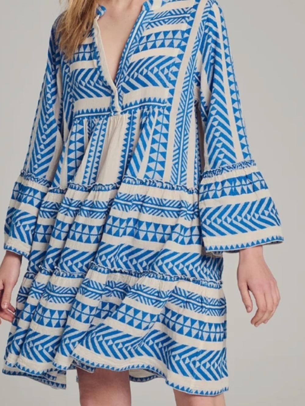 DevotionTWINS Ella Boho Grecian Coastal Geometric Embroidered Cotton Dress small